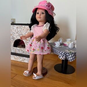 18" Doll Clothes -- Summer dress, Bonnet, shoes and panties